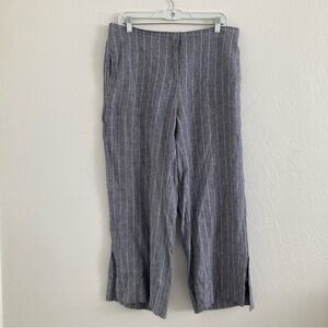 NIC+ZOE Linen Blend Wide Leg Cropped Pants Blue Striped Lagenlook Beach Size 12